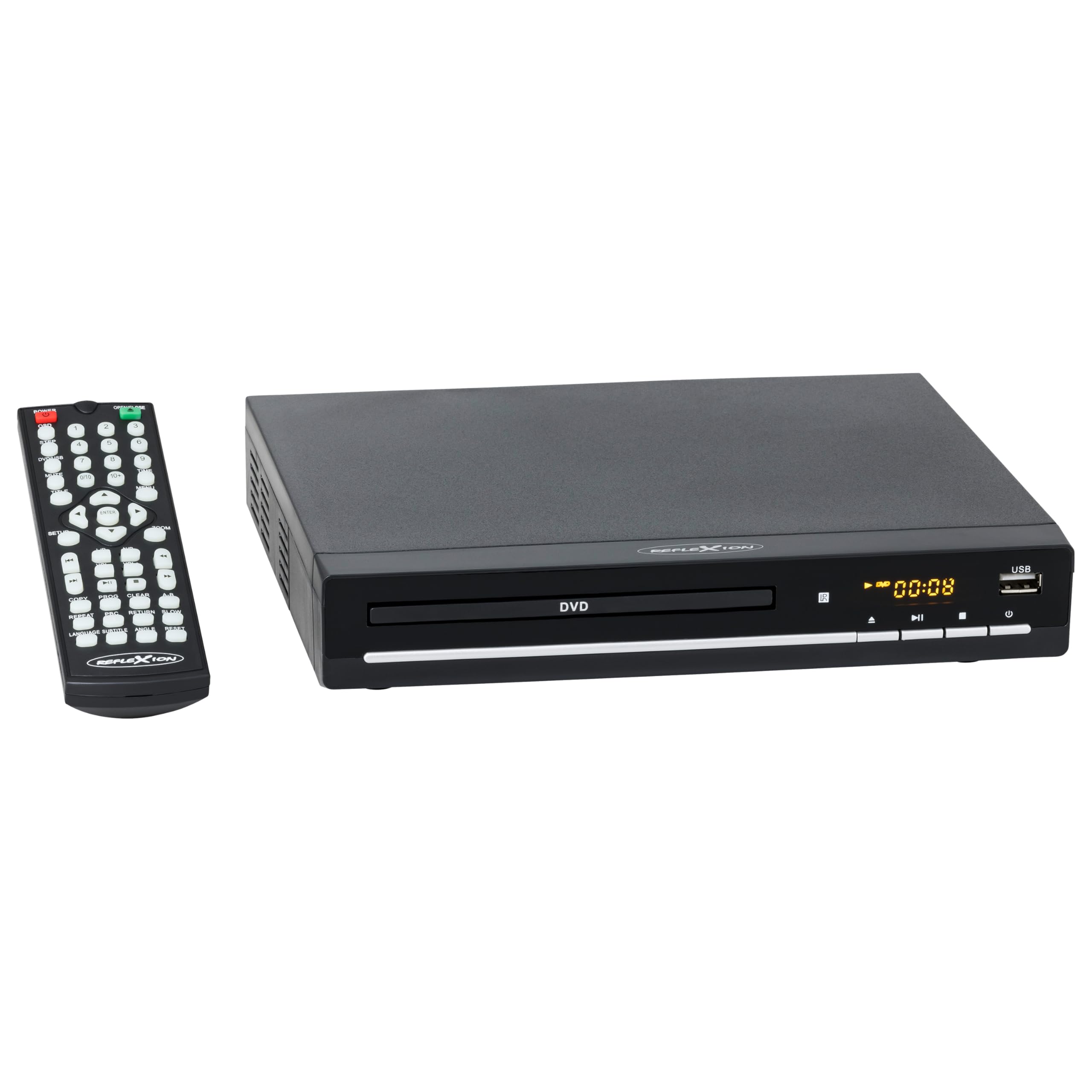 Reflexion DVD-/CD-Player DVD426 mit HDMI & USB | Kompakt mit Display & CD-zu-USB-Kopierfunktion | Unterstützt DVD/CD/MP3/AVI | Fernbedienung & AV-Kabel inklusive | Schwarz