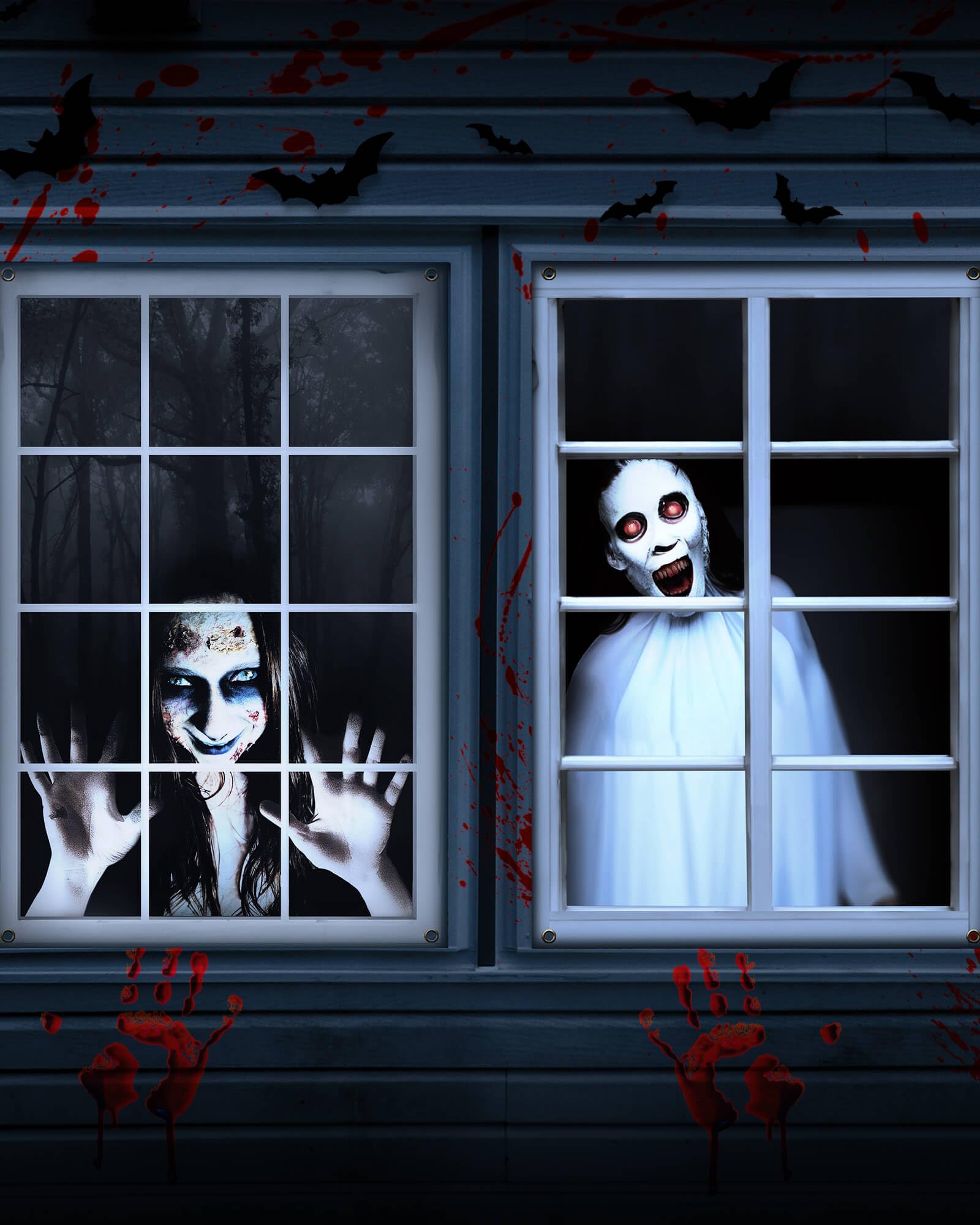 2er Pack Halloween weiblicher Geist Vorhang, Fenster- und Türvorhang, Halloween-Dekoration, Partydekorationsartikel