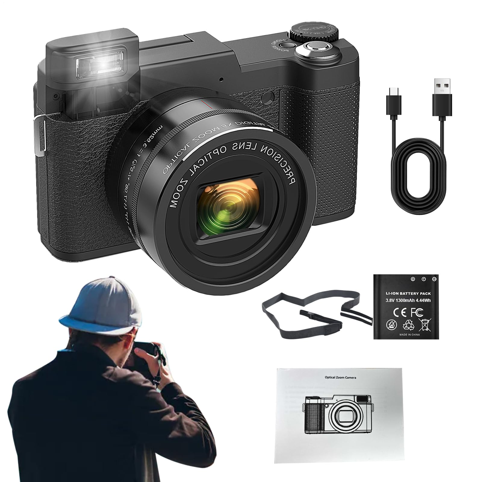 Fotocamere fotografiche, fotocamera digitale 4K 48 Megapixel sensore vlogging avanzate forniture fotografiche multifunzione documentari Vlog personale