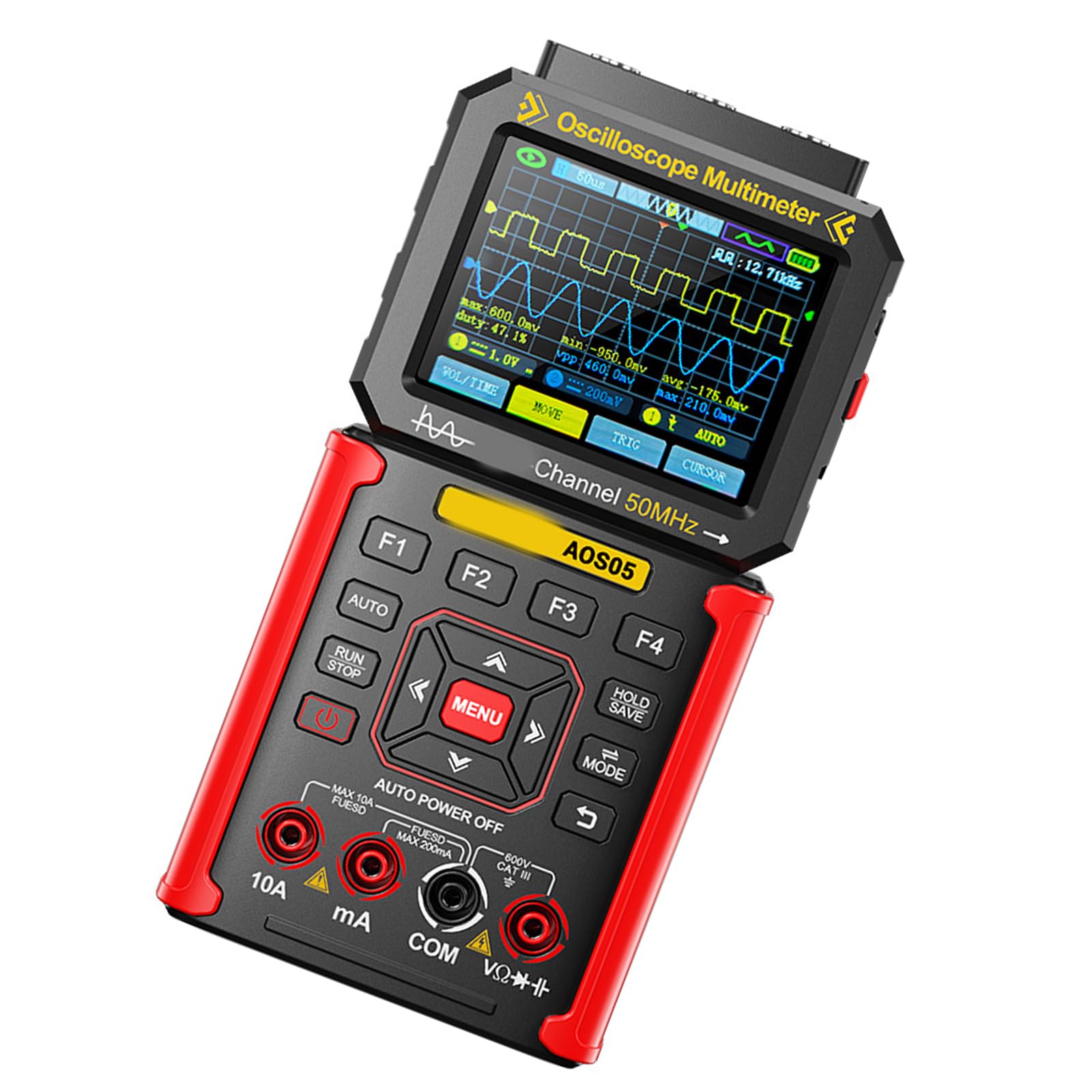 Ljhnba Red 2 Channels Digital Handheld Oscilloscope Featuring Wide Frequency Ranges 200Msps Sampling Rate 3.2Inch Handheld Oscilloscope Multimeter
