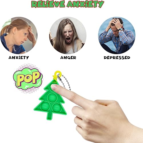 Miniatura 3 de 24 piezas de juguete para ansiedad de Navidad, llavero de burbujas para presionar, llavero de escritorio, llavero para aliviar la ansiedad y el