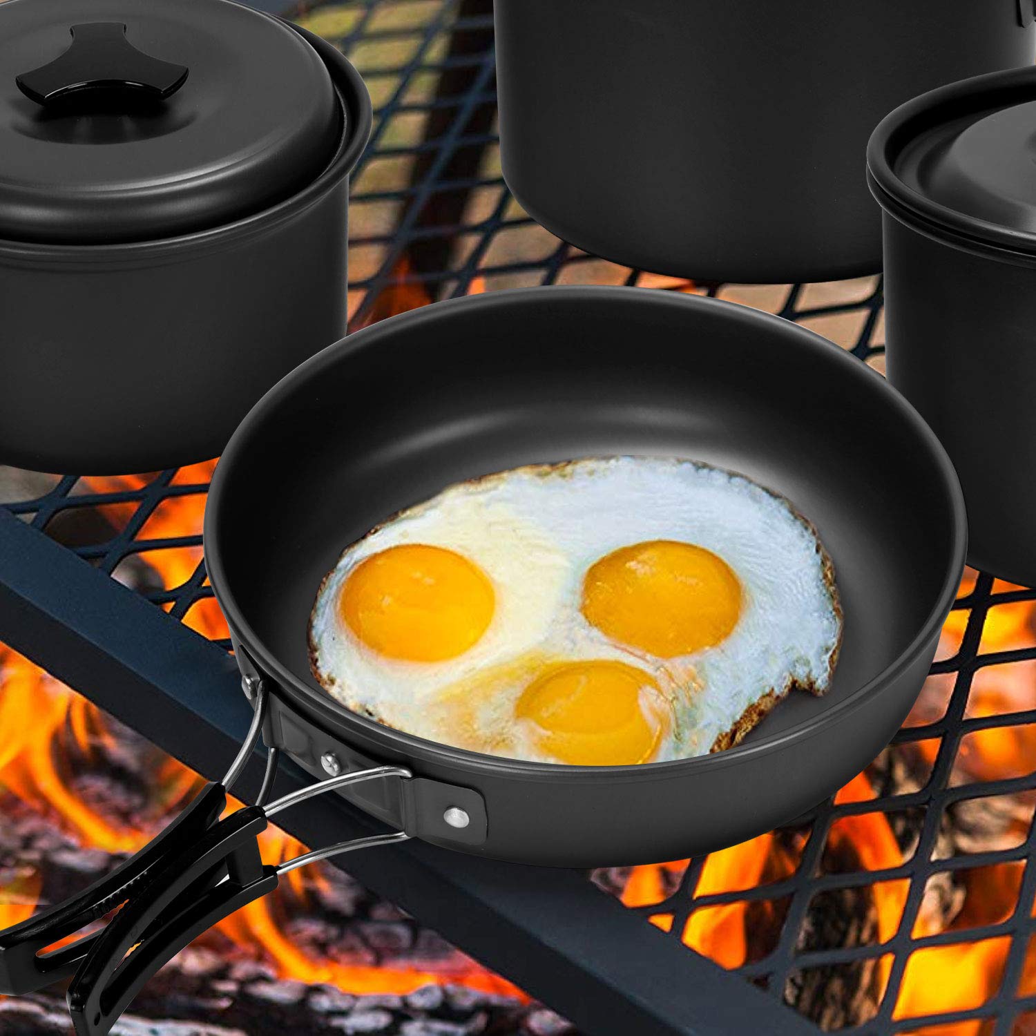 Odoland Kit de utensilios de cocina de camping para 3-4 personas, portátil, de acero inoxidable, para camping, mochileros, cocina al aire libre y picnic