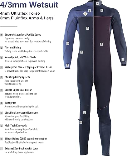 Miniatura 9 de Kwarteng Trajes de neopreno de 40.118in para hombre, traje húmedo para agua fría, traje de neopreno de 40.118in para buceo, surf, esnórquel, kayak,