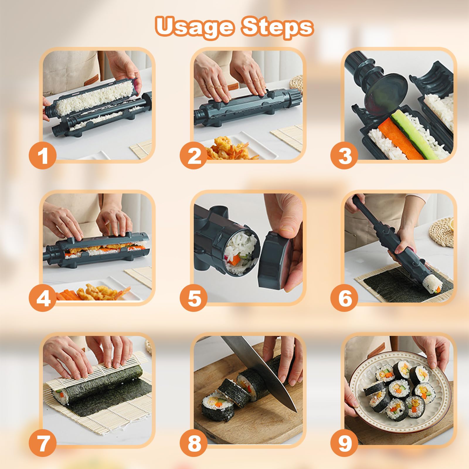 Kit Sushi Maison Complet - Tapis Silicone, Baguettes, Couteau - Pour Débutants Et Pros