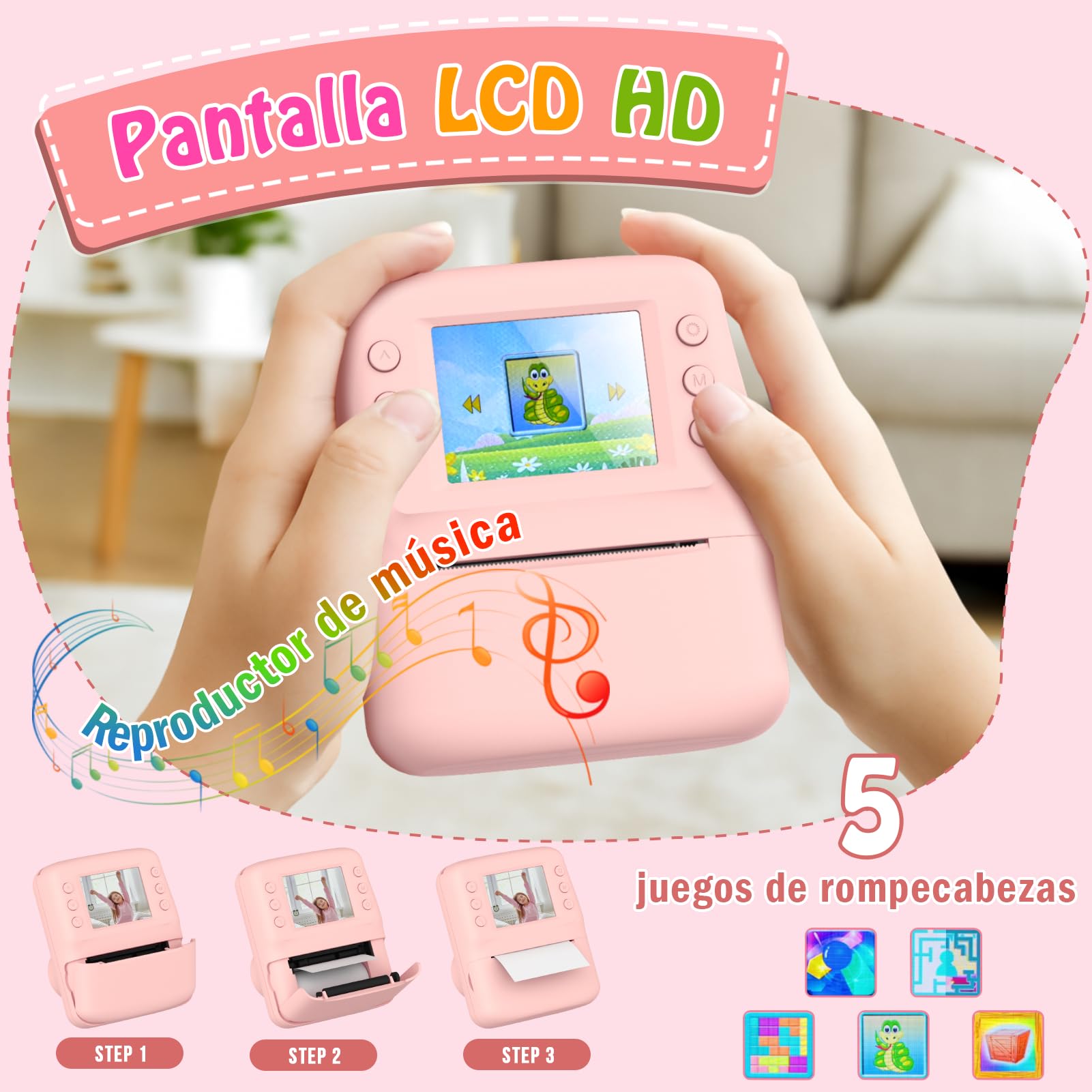 Camara Fotos Infantil Instantanea, Regalo Niña 3 4 5 6 7 8 Años 2.4" HD Camara Fotos Infantil Juguetes Niñas 3-12 Años Regalos Cumpleaños Niños Cámara Instantánea Niños Regalos Navidad
