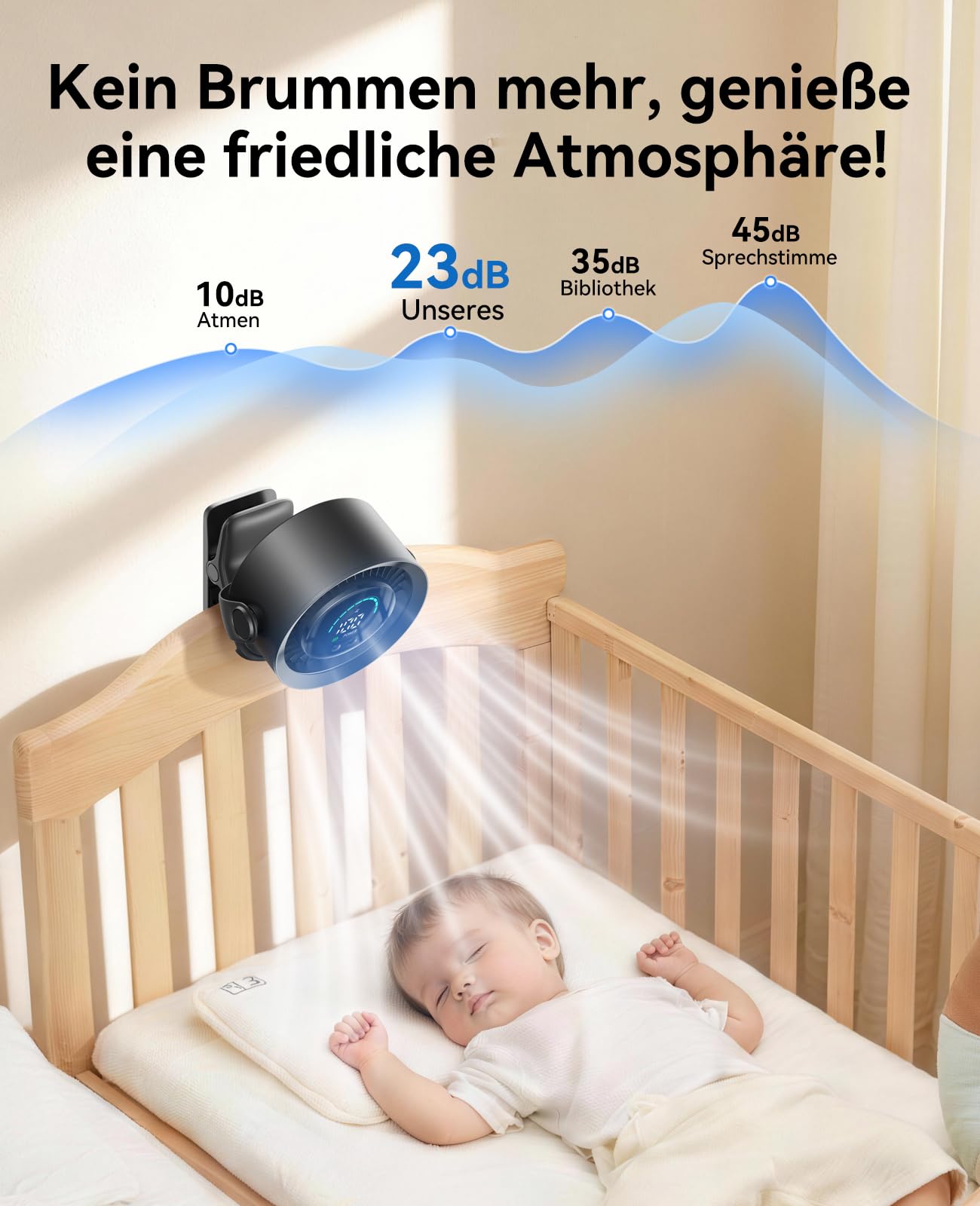 KIMMOO Clip-Ventilator Wiederaufladbar, 100 Stufen USB-Tischventilator mit LED-Display, 360° Rotation & Starker Luftstrom, bis zu 17 Std. Akku-Laufzeit, Kleiner Ventilator für Camping (Schwarz)