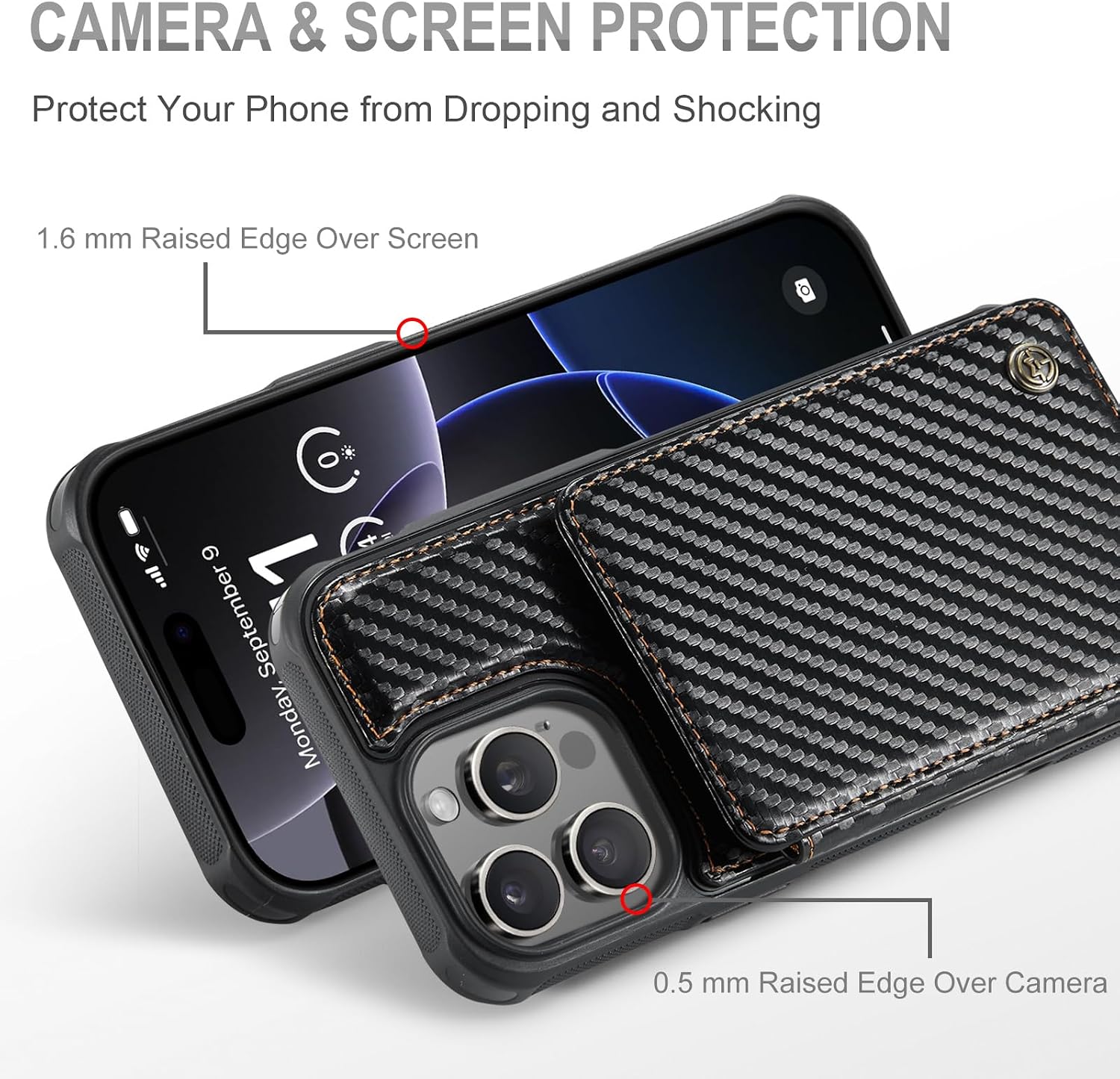 Vinich for iPhone 16 Pro Max Wallet Case with Card Holder, Carbon Black image 2