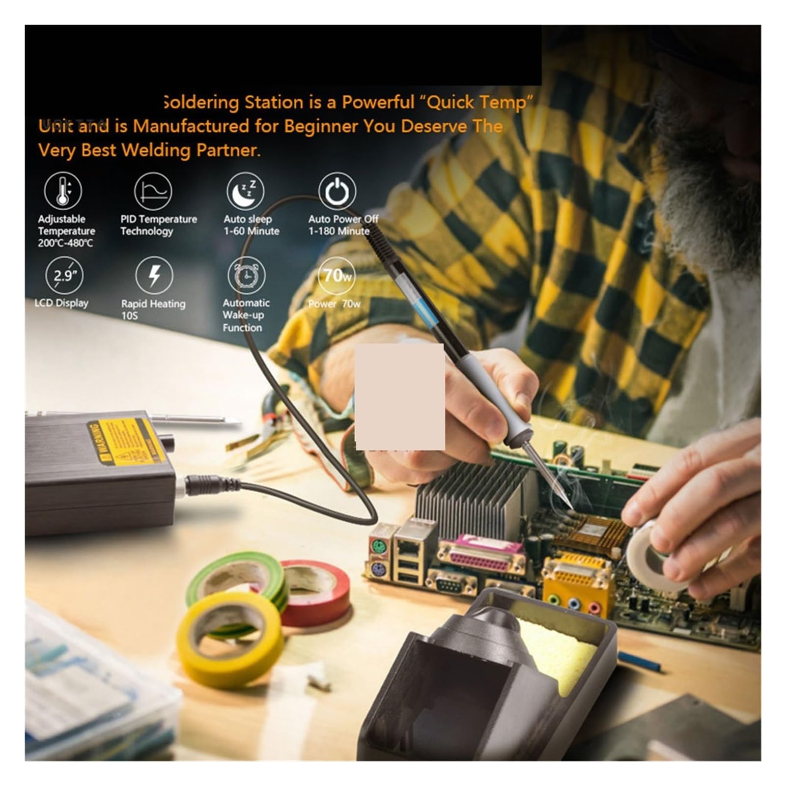 Lutownica 70W Elektroniczna Stacja Lutownicza LCD Cyfrowy Wyświetlacz Spawarka Szybkie Nagrzewanie Naprawa Spawalnicza Wydajna Lutownica