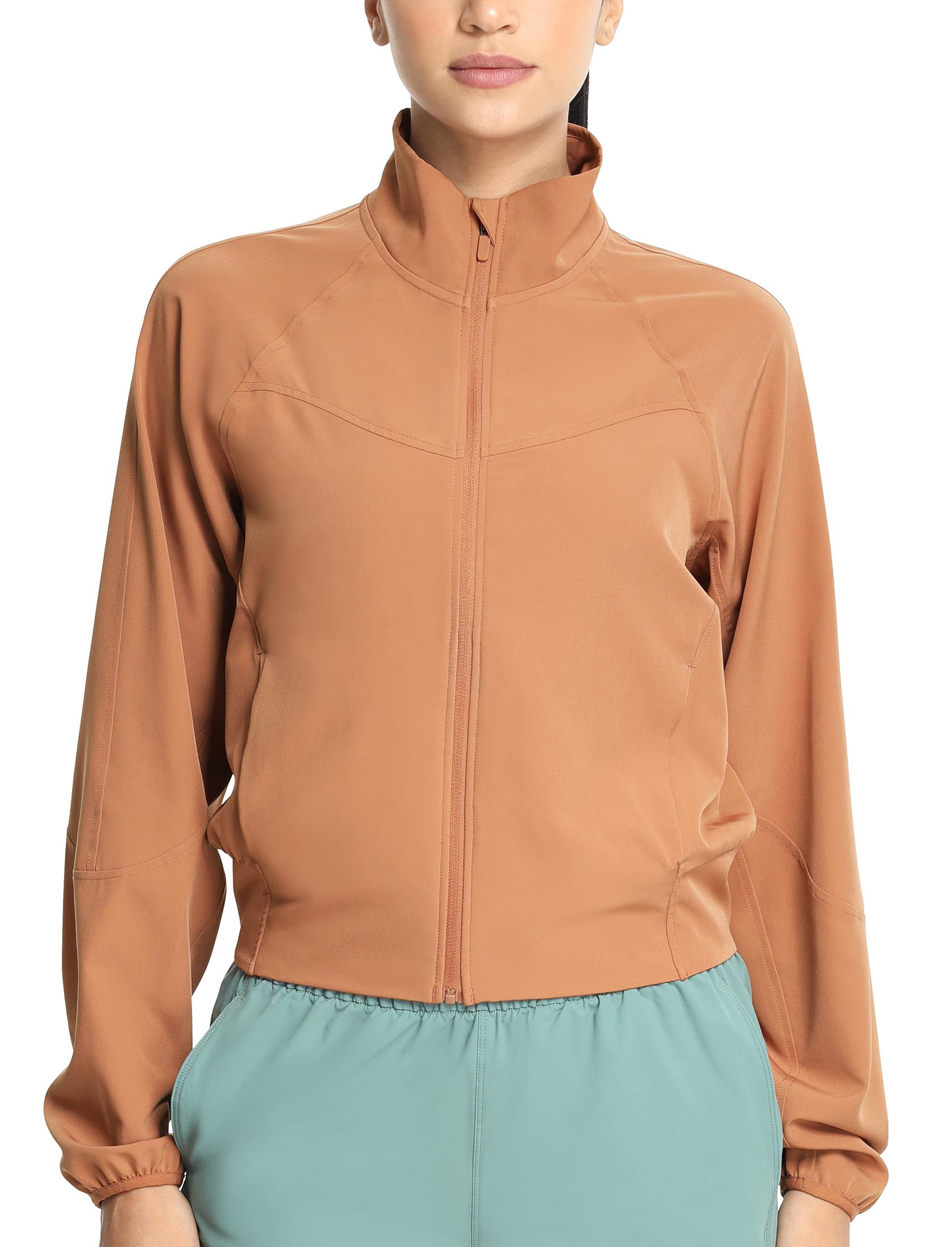 icyzone Veste de course pour femme, protection solaire UPF 50+, fermeture éclair, veste de sport, de course, de randonnée, d'extérieur avec poches