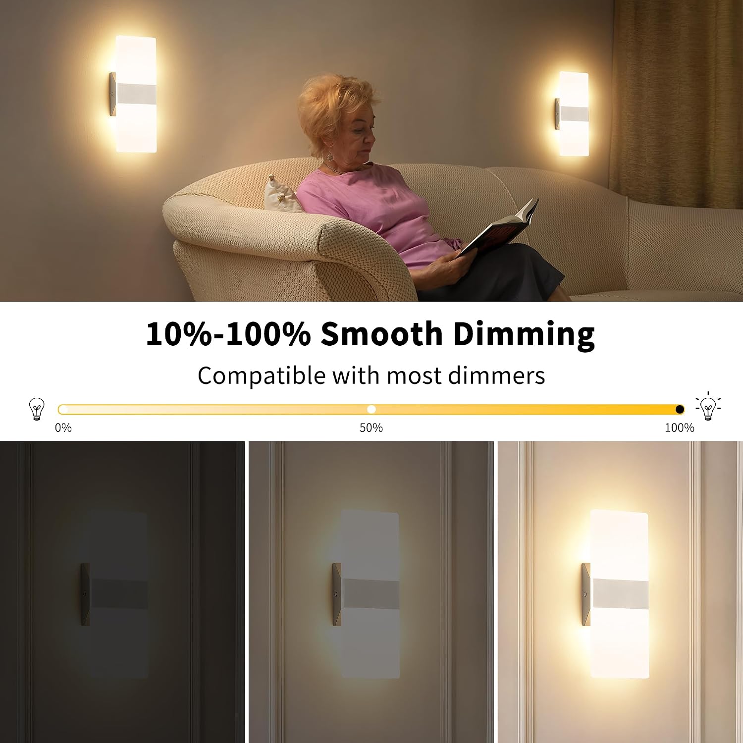 Joosenhouse Modern LED Wall Sconces Set of 2, Dimmable 11.4-Inch Brushed Nickel Fixture, 3000K Warm White Indoor Wall Lights for Bedrooms, Hallways, Entryways and Living Rooms