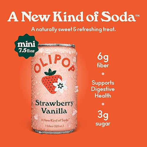 Miniatura 3 de OLIPOP Minis Soda Prebiótica, Fresa Vainilla, Paquete de Despensa Repleto de Prebióticos, Fibra y Botánicos, Sin Gluten, Vegano, Sin OGM, 7.5 oz (6