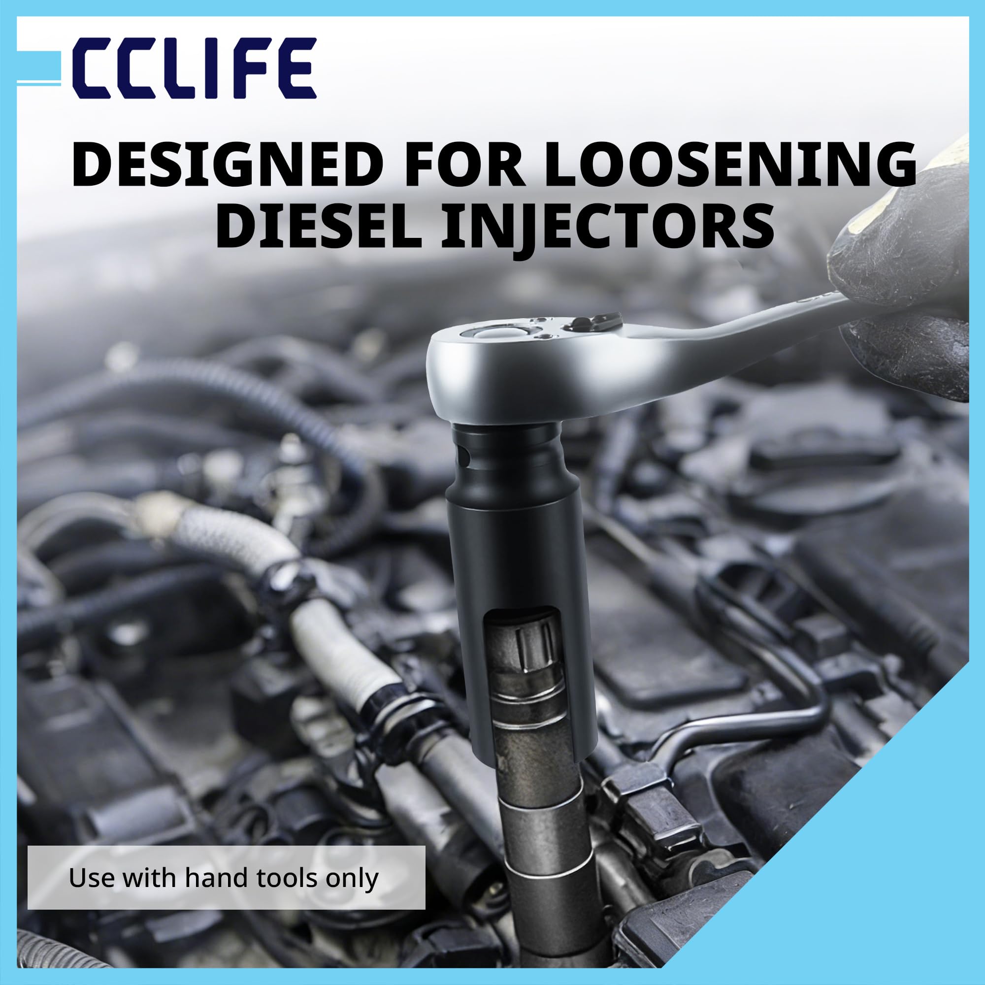 CCLIFE Dysze wtryskowe do silników diesla, zestaw 4-częściowy, 25, 27, 29, 30 mm, 1/2 cala, zestaw narzędzi do wtryskiwacza CR-V, do naprawy silnika Common Rail do naprawy samochodu, warsztatu