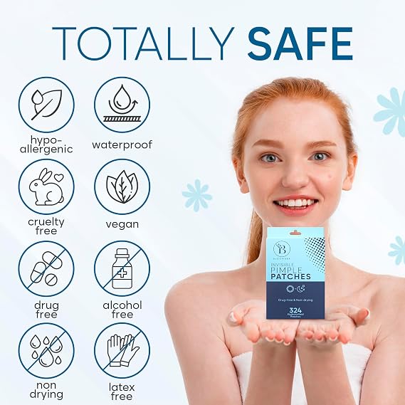 BLOOMORA Invisible Pimple Patches for Face (324 Count), Zit Patches for pimples, Hydrocolloid Bandages, Zit Stickers for Face - S/L Sizes