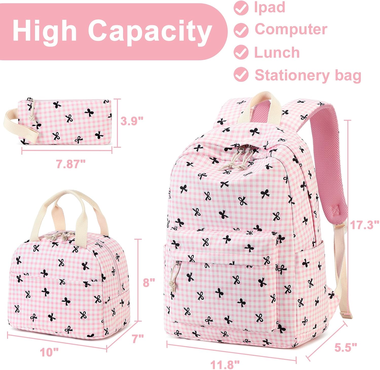 LEDAOU Backpack for Girls School Bag Kids Bookbag Teen Backpack Set Daypack with Lunch Bag and Pencil Case | Kids, Bookbag, Daypack, with Lunch Bag, and Pencil Case - Image 6