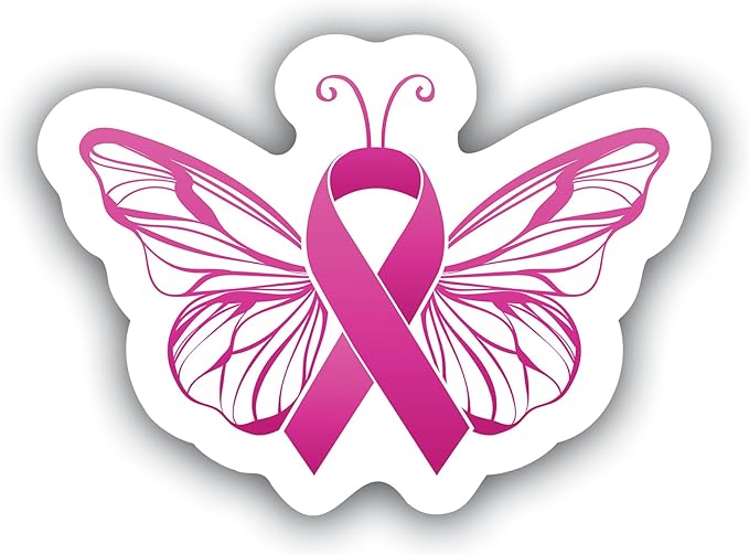 Breast Cancer Awareness Butterfly Sticker – 5 Inch Pink Ribbon Vinyl Decal for Cars, Laptops, Tumblers, Water Bottles, Notebooks – Waterproof & UV-Resistant Support and Survivor Gift - MKS1323