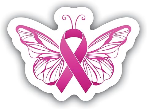 Breast Cancer Awareness Butterfly Sticker 5 Inch Pink Ribbon Vinyl Decal for Cars, Laptops, Tumblers, Water Bottles, Notebooks Waterproof & UV-Resistant Support and Survivor Gift - MKS1323