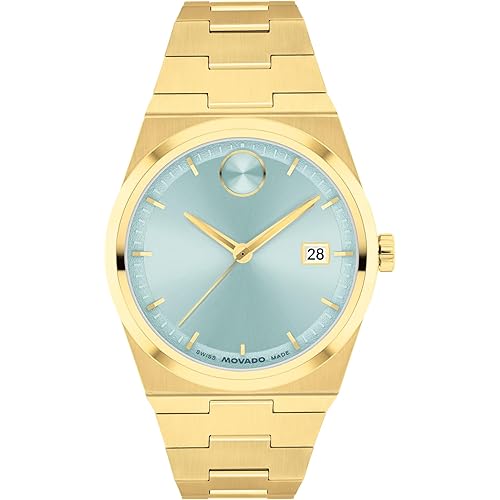 Movado Women's Bold Quest 35mm Watch, Seafoam Blue Sunray Dial, Swiss Quartz Movement, Stainless Steel Case and Bracelet, Date Window, Signature Dot, Modern Luxury Design