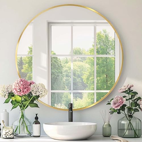 Round Bathroom Mirror, Circle Mirror, Gold, 30" L x 30" W, 1 Pack