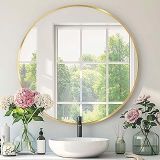 Gold Round Mirror, 24 Inch Gold Circle Mirror, Metal Frame Round Wall Mo...
