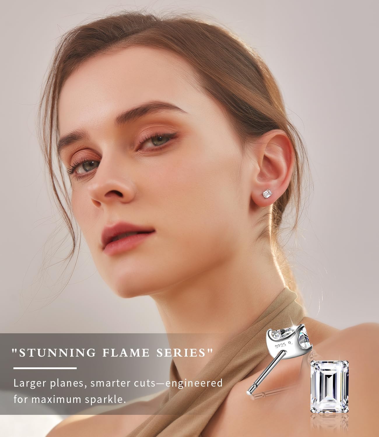 "STUNNING FLAME" Trillion-cut/Cushion-cut/Emerald-cut/Marquise-cut ... 18K White Gold Plated Sterling Silver Cubic Zirconia Simulated Diamond Stud Earrings for Women - Image 2