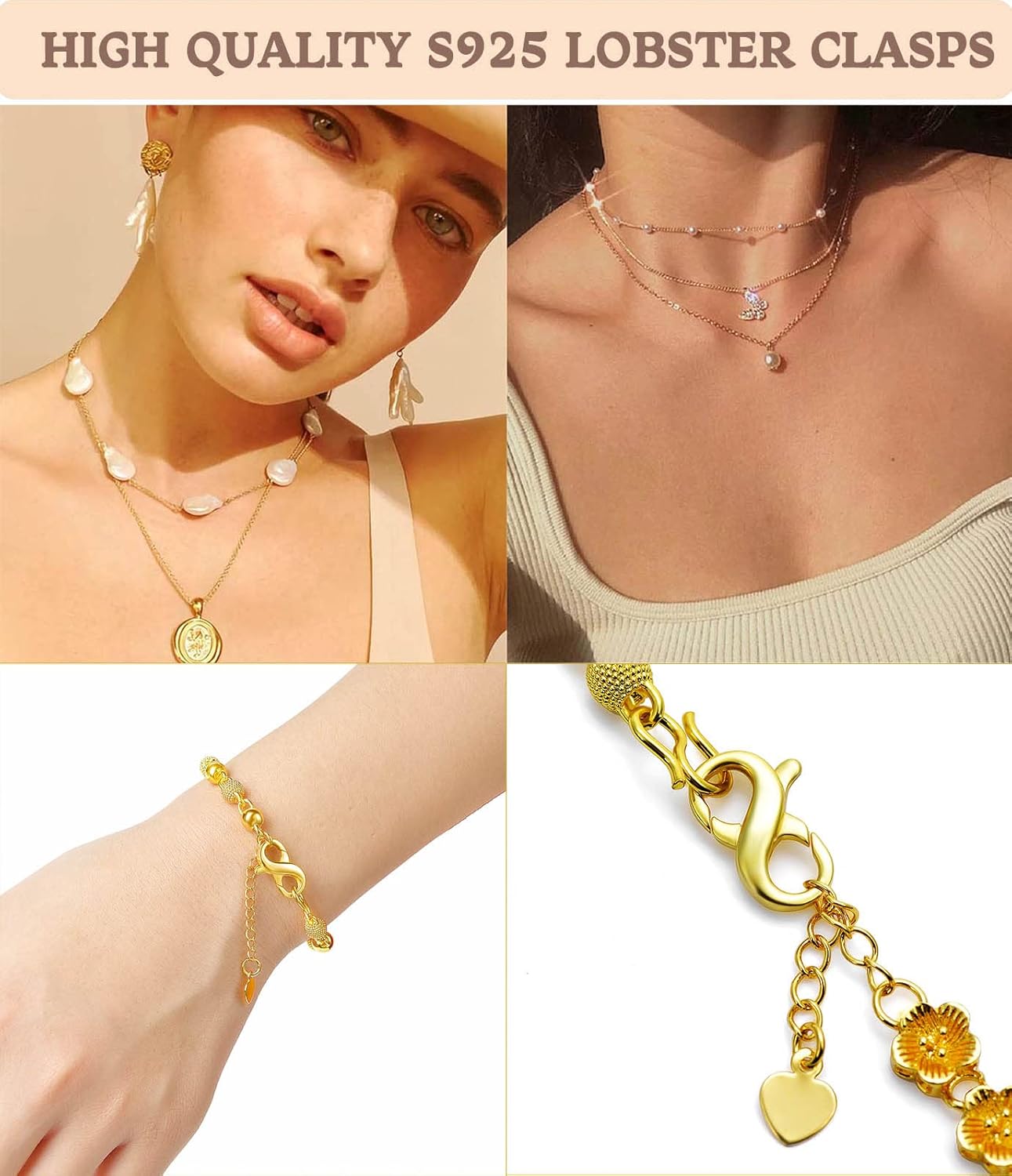 Dailyacc S925 Double Opening Lobster Clasp Sterling Silver and Gold Necklace Bracelet Extender Clasps and Closures for DIY Jewelry - Image 4