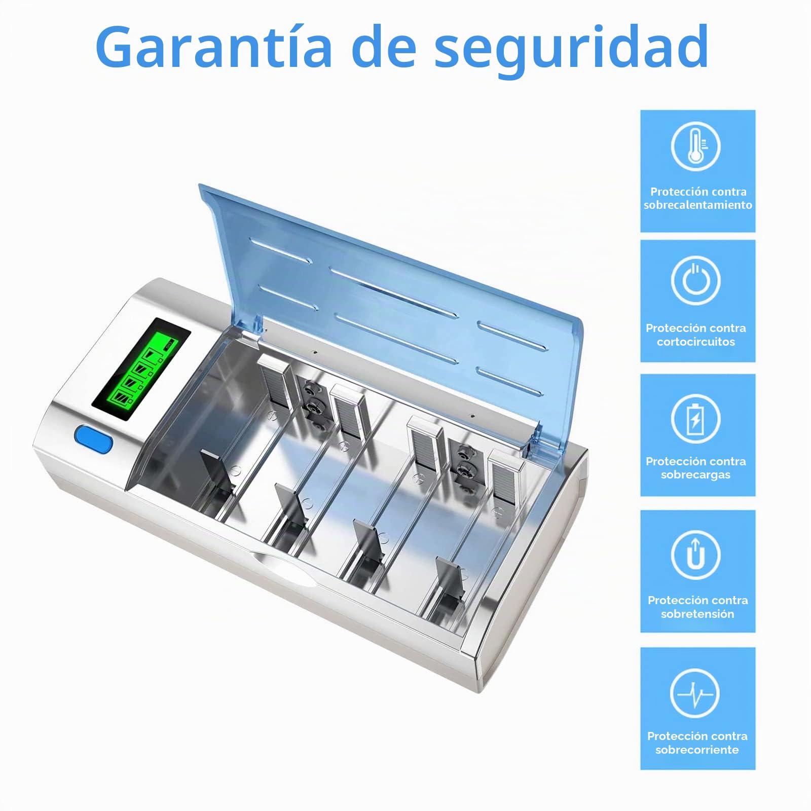 CITYORK Cargador de Batería Universal con Pantalla LCD con Función de Descarga para Baterías AA, AAA, C, D, 9V NI-MH NI-CD con 4 Celdas NI-MH C Tamaño 5000mAh