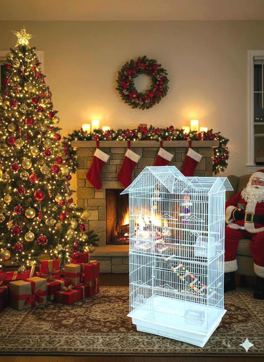 38-Inch Double Roof Top Large Flight Bird Cage with Toys Climbing Ladder Side Nesting Box Doors for Cockatiels Sun Parakeets Conures Aviary Budgie Finch Lovebird Canary Pet Bird Travel Cage