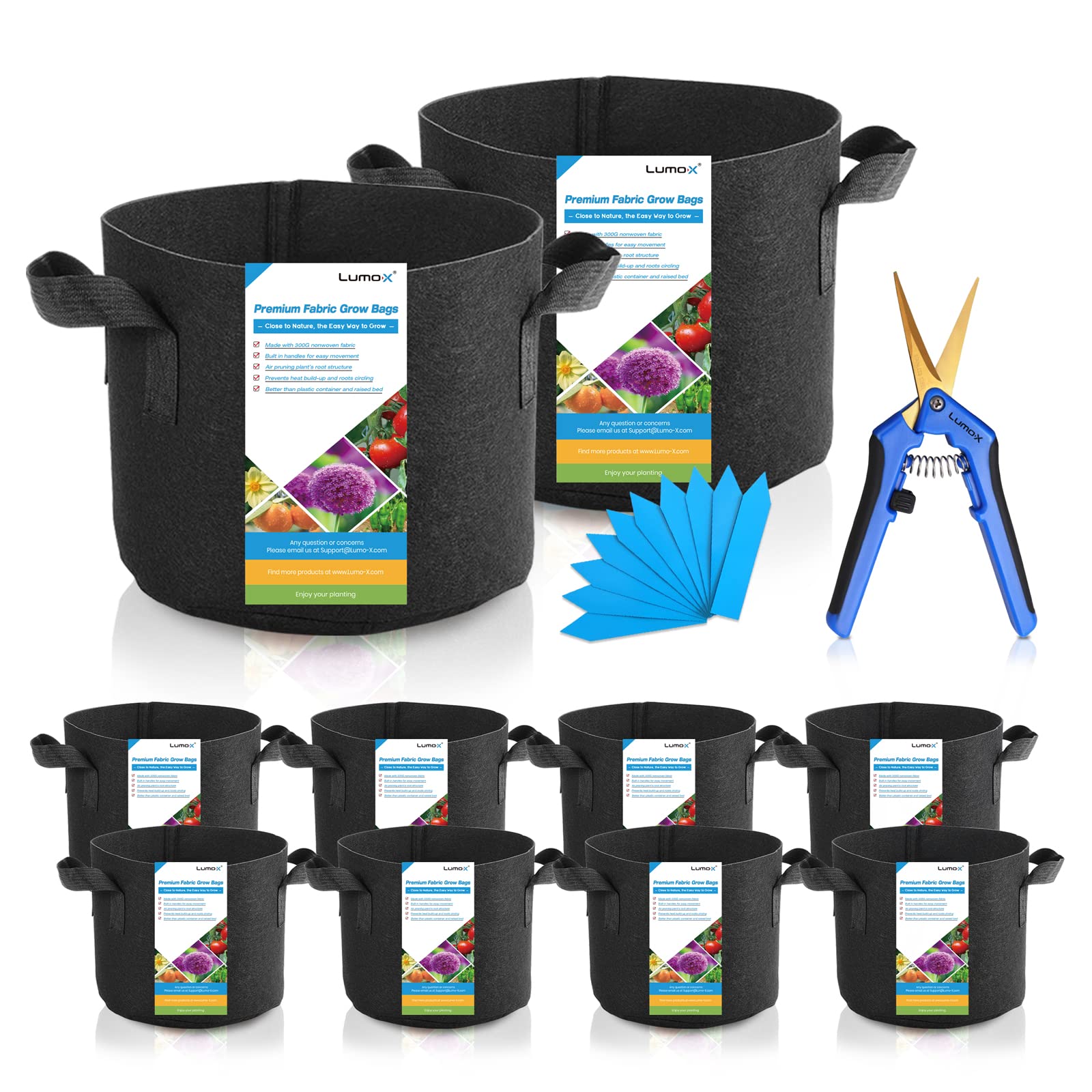 Lumo-X Grow Bags 1 Gallon 10 Packs Fabric Plant Pots with Heavy Duty Thickened Nonwoven Fabric and Handles for Indoor&Outdoor Garden Plants, Vegetable, Flowers, Potato (1 Pack Pruning Snips Included)
