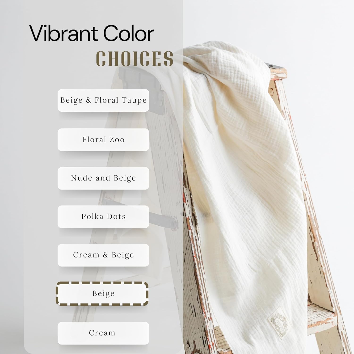 Vintage Baby Swaddle | Soft Muslin Swaddle Blanket | Breathable Newborn Receiving Blanket | Large 47 x 47 inches (120 cm) | Neutral Baby & Toddler Blankets in Beige