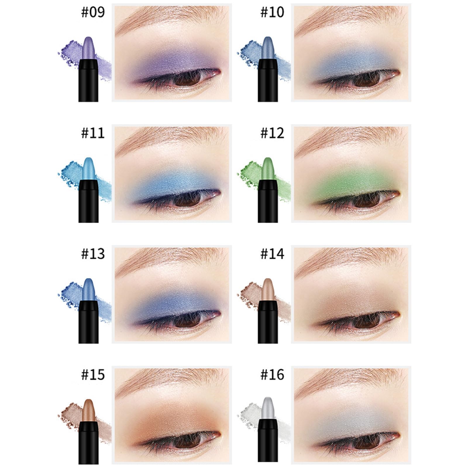 Juego de 16 colores de sombra de ojos brillante – Sombra de ojos iluminadora, lápiz colorido cremoso, lápiz de lápiz cremoso, impermeable con purpurina perla, lápiz delineador de ojos para 7