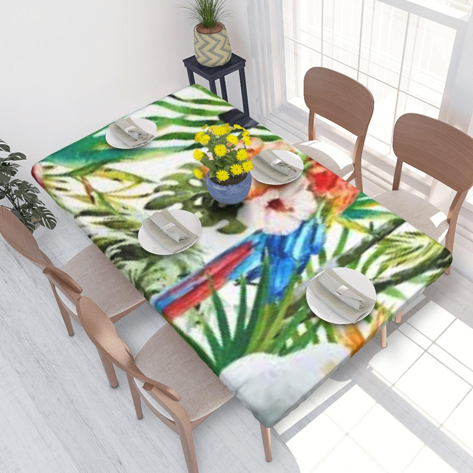 BNVSADC Toucans Parrot palm tree leaves Printed 4FT Tablecloth 122x76 CM Polyester Kitchen Water Resistant Table Cloth Dining Table Decoration Table Covers