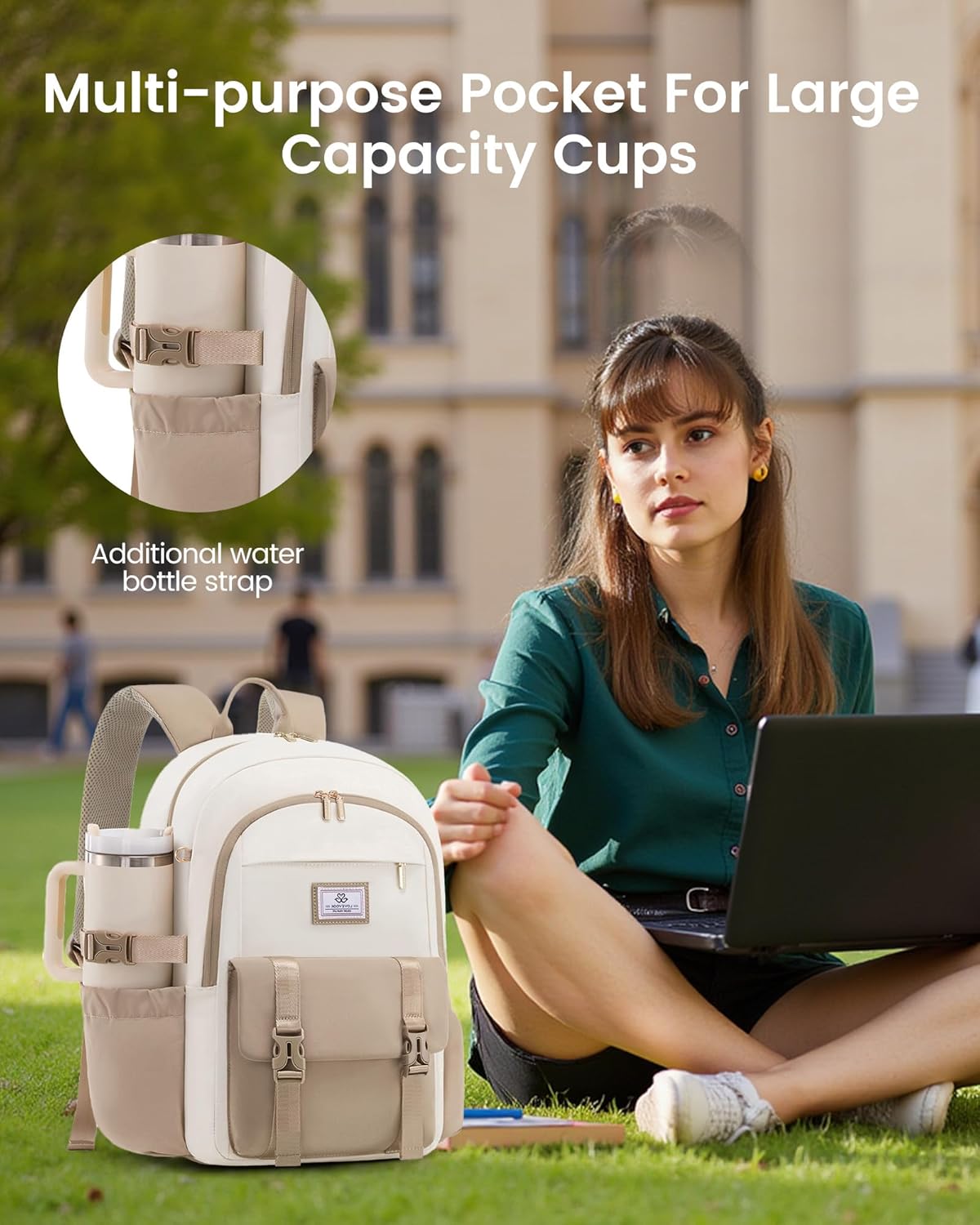 LOVEVOOK School Backpack for Girls Boys,Bookbag for Teen with Pouch Pocket for Large Capacity Cup, Waterproof School Bookbag, Preppy Backpack Travel Daypack with 15.6 inch Laptop Compartment - Image 8