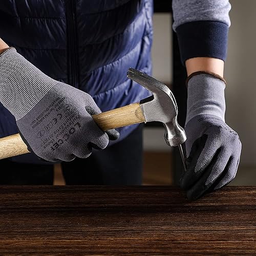 Miniatura 5 de LOCCEF - Guantes de trabajo de seguridad con revestimiento de nitrilo de microespuma, 12 pares, guantes de nailon de punto sin costuras, para