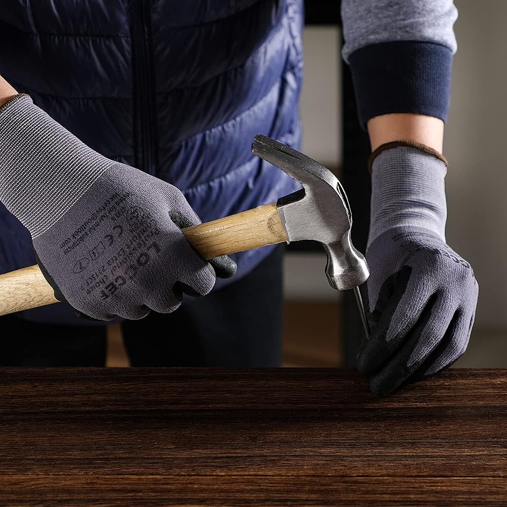 LOCCEF Safety Work Gloves MicroFoam Nitrile Coated-12 Pairs,Seamless Knit Nylon Gloves,Home Improvement,Micro-Foam Gloves (12 Pairs, 9/L): Tools & Home Improvement