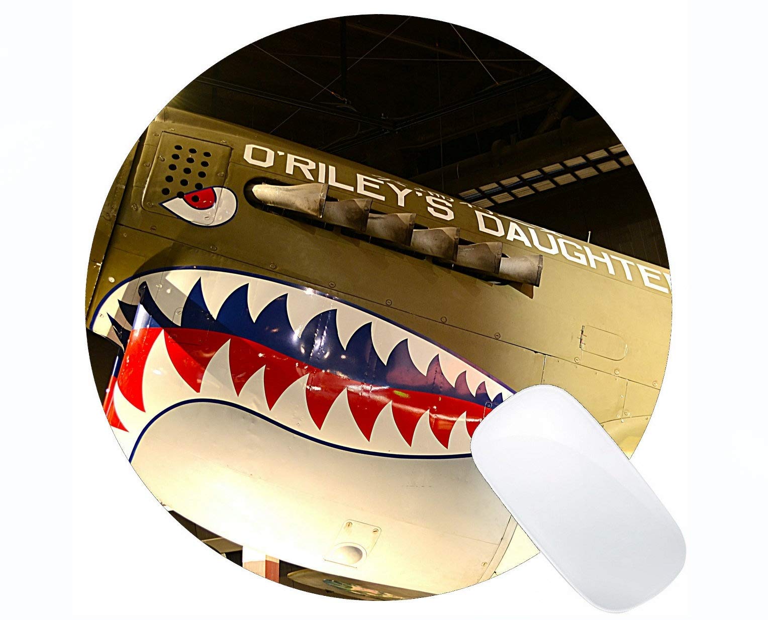 APSRA Round Mouse Pad with Stitched Edge,Military Curtiss P 40 Warhawk Large Gaming Mat-15259