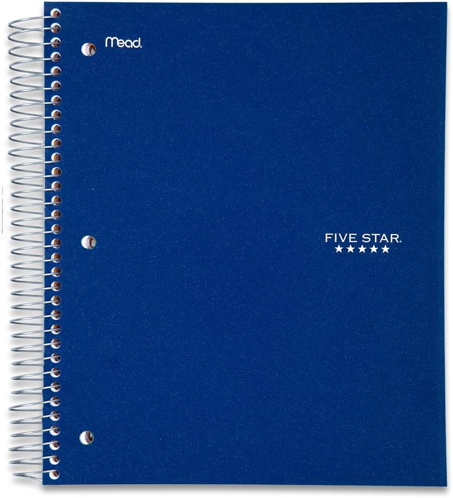 Five Star Spiral Notebook, 5 Subject, Wide Ruled, 200 Sheets, 10.5 x 8 Inch, Teal (72047)