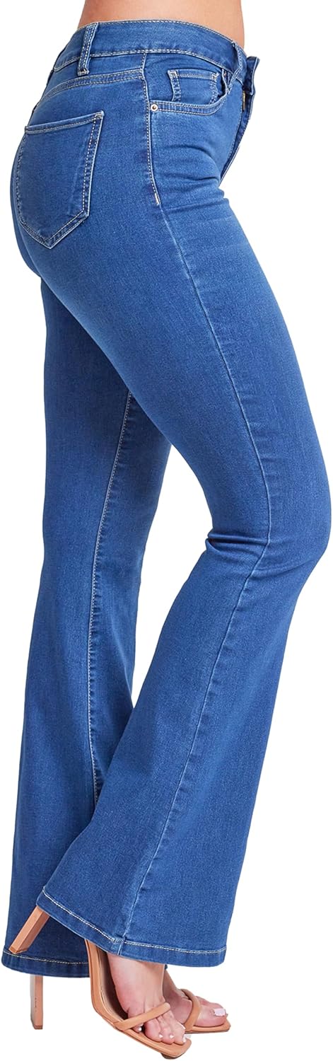 YMI Womens Hyper Denim Basic 5 Pkt 1 Btn Hr Flare Regular Inseam