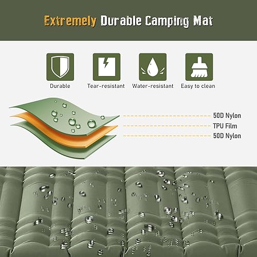 Miniatura 6 de Elegear Colchoneta de dormir doble para campamento, 4.7 pulgadas, ultra gruesa, para 2 personas con almohada con bomba de pie integrada, alfombrilla