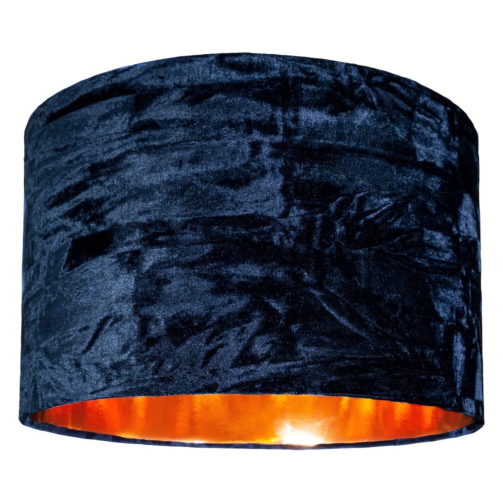 Rackhams Blue Modern Midnight Crushed Velvet 14" Table/Pendant Shade With Copper Inner