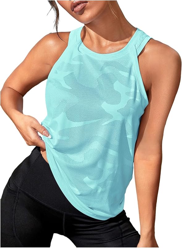 OYOANGLE remera sin mangas con estampado de camuflaje para mujer, camisetas sin mangas para correr y hacer ejercicio, remera de Yoga | Causal Suelto Ejercicio Racerback Yoga Gimnasio Correr Fitness Atlético Camisetas sin mangas, senderismo al aire libre
