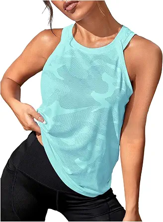 OYOANGLE Women's Camo Print Sleeveless Workout Running Tank Top