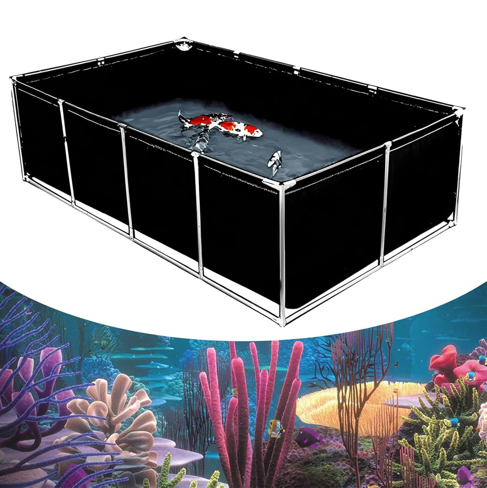 Fischteich für den Außenbereich, einfach zu installieren, PVC-Wasserbehälter, geräumig, 300 x 100 x 60 cm, Fischzuchtpool, Gartenbecken für Wasserspeicherung und Aquakultur
