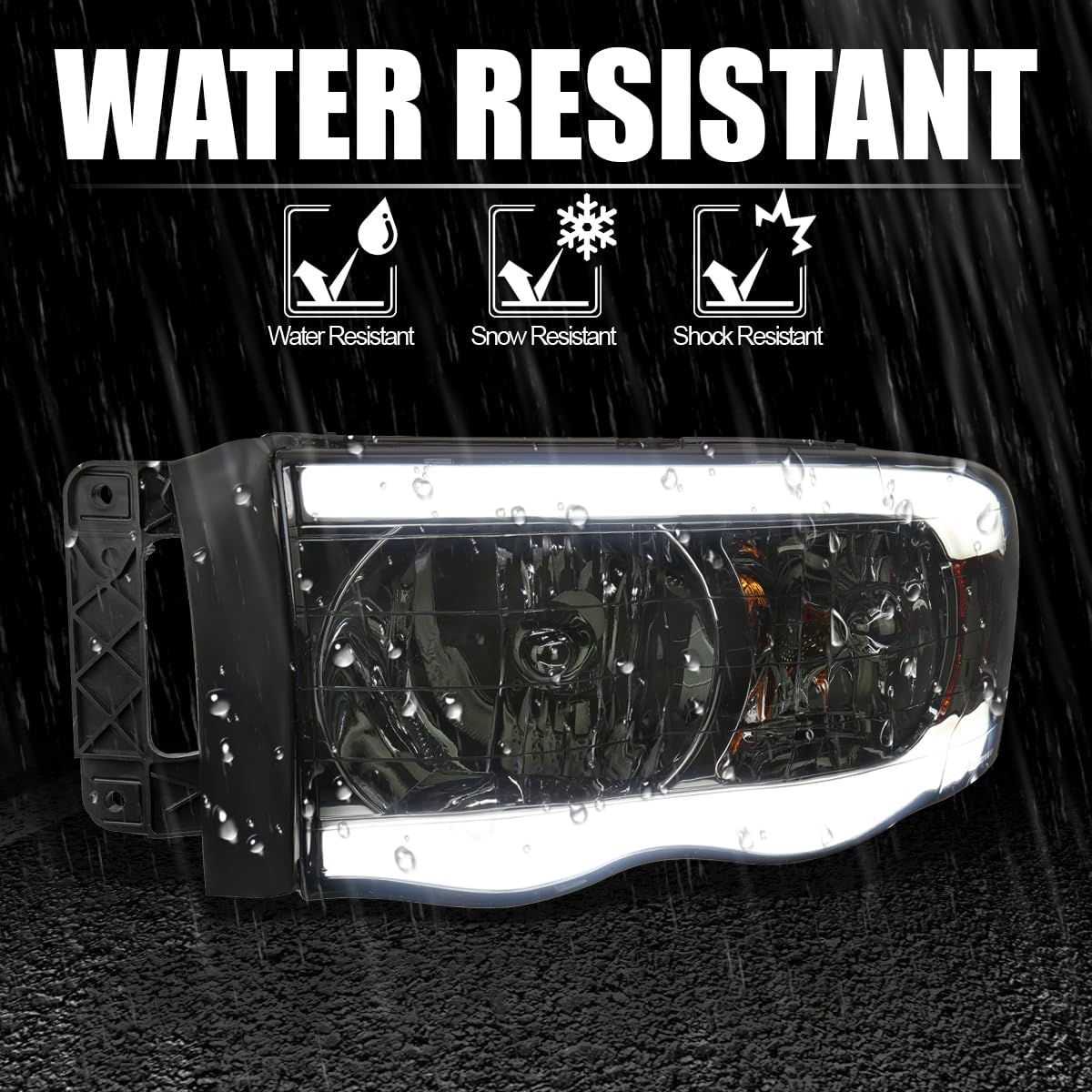 SPEC-D TUNING Smoke LED Tube Headlights Compatible with 2002-2005 Dodge Ram 1500, 2003-2005 Dodge Ram 2500/3500, Left + Right Pair Headlamps Assembly