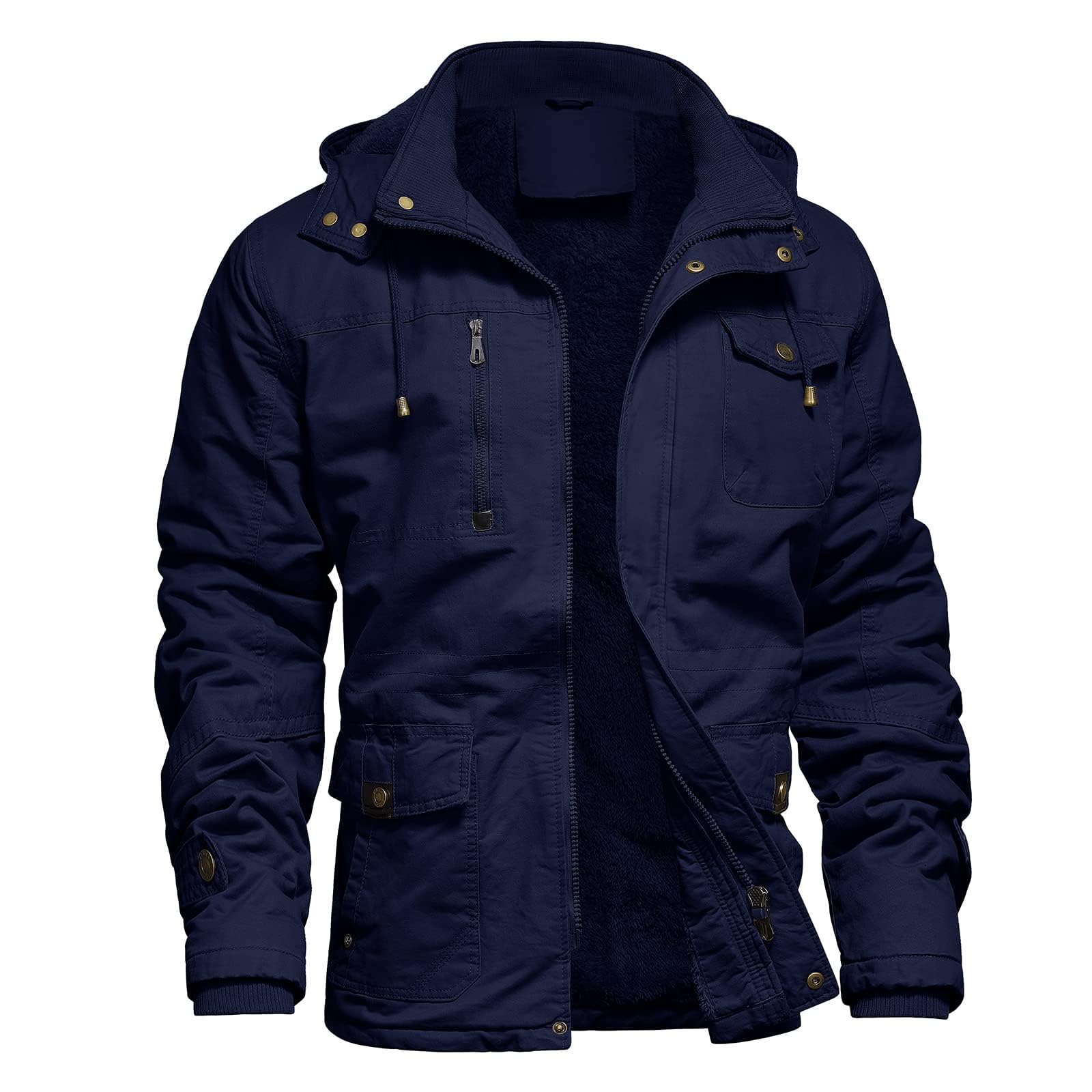 Mens Jacket Winter Casual Fleece Lined Cotton Thick Military Tactical Hooded Work Coats with Cargo Pockets