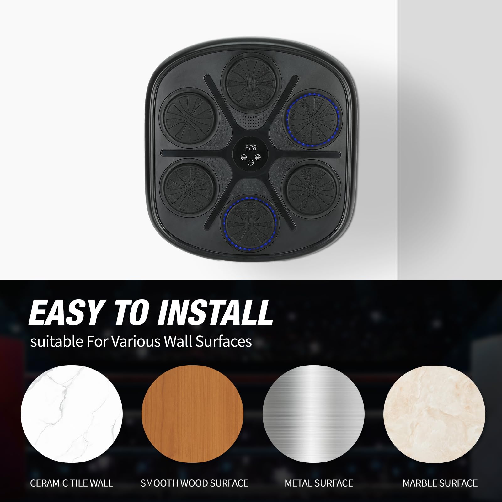 LEAFIA Music Boxing Machine, worek bokserski LED, uchwyt ścienny, cel bokserski, urządzenie bokserskie, Bluetooth, 9 trybów prędkości i trybu liczenia, zwalnianie stresu i trening koncentracji i