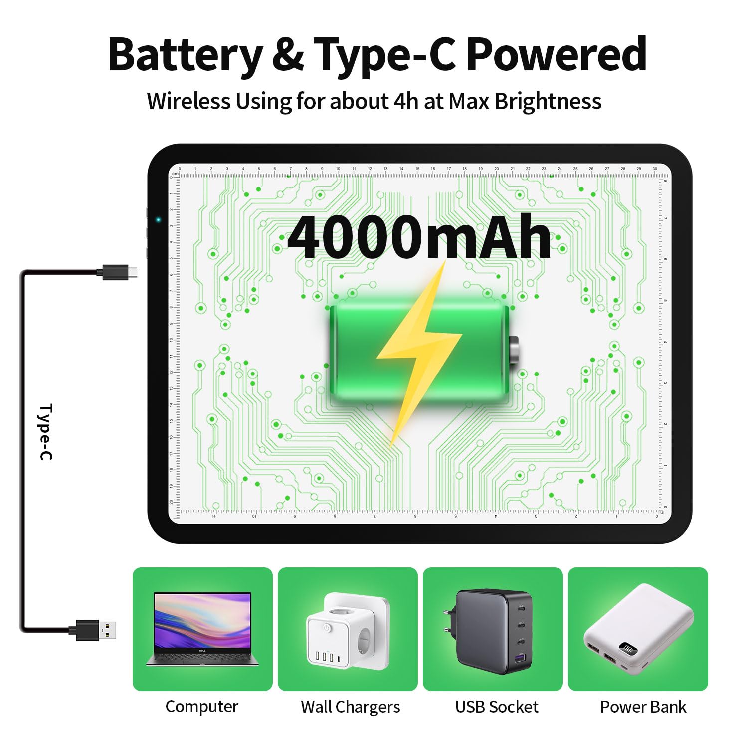 Tot 9000 Lux Super Bright A4 Light Pad, Oplaadbare lichtdoos met 4000mAH Lithium Batterij voor Cricut Wieden Vinyl Tool, Magneet lichtbak voor tracing, lichtbord voor Diamond Painting, Schetsen