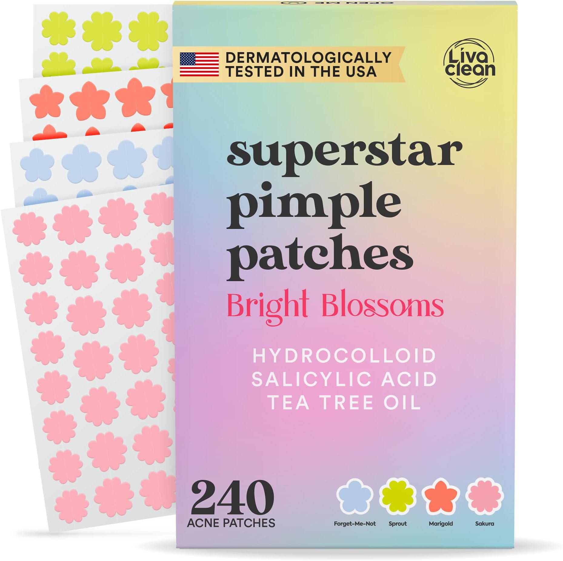 240 CT Cute Pimple Patches for Face w/Salicylic Acid & Tea Tree, Hydrocolloid Acne Patches Cute Flower Pimple Patch, Adorable Face Stickers, Zit Patch
