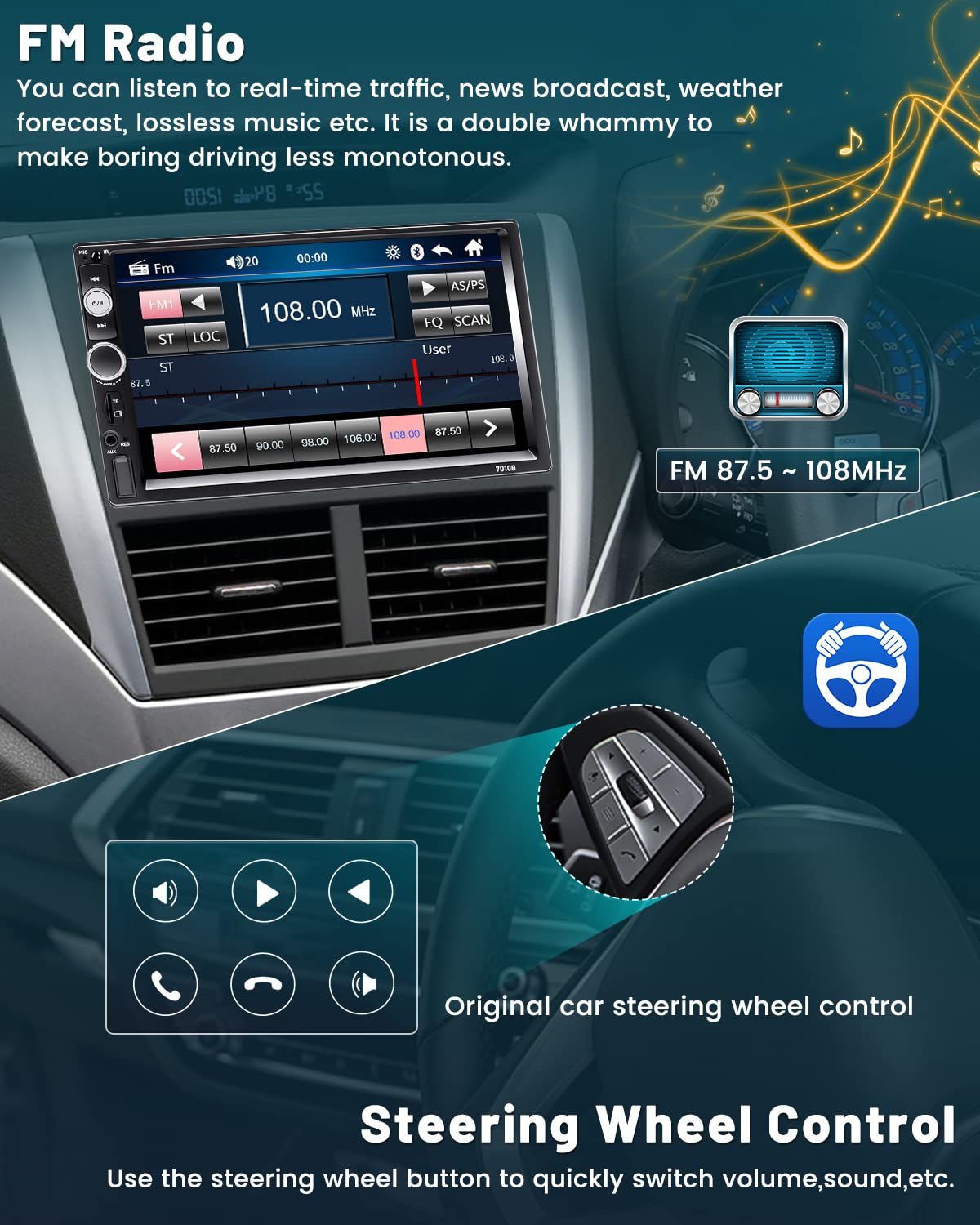 Hikity Double Din Car Stereo 7 Inch Touch Screen Car Radio Support