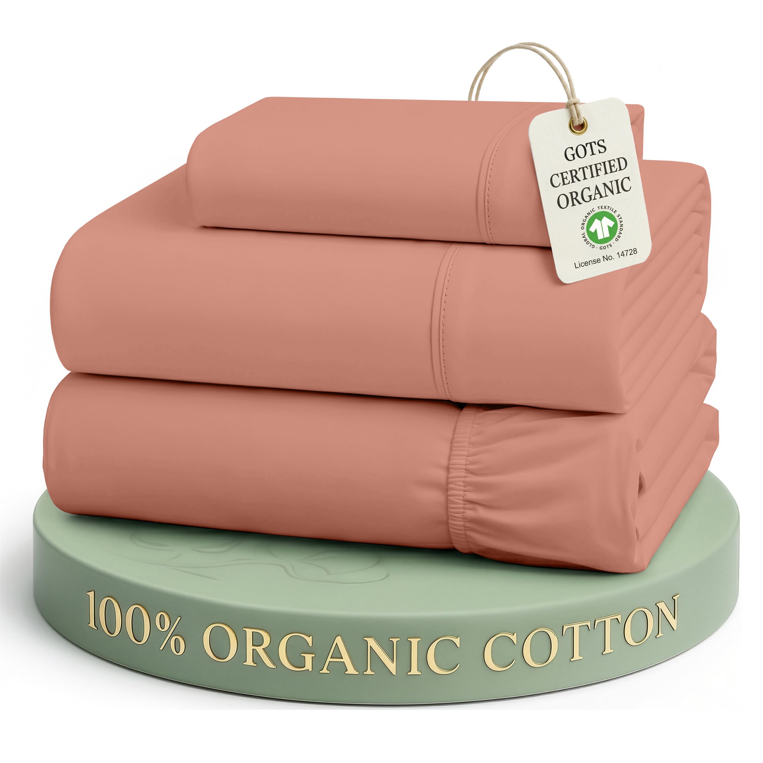 LANE LINEN 100% Organic Cotton Twin Sheet Set, Soft & Comfy Premium Bedding Sheets & Pillowcases, Luxury Hotel Like Percale Sheets, Reinforsed French Seam in Fitted Sheets Pocket - Rose Dawn — image 1