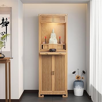 Altar Cabinet Buddhist Niche Chinese Style Standing Cabinet Solid Wood Household Shrine Modern Buddhist Cabinet Bodhisattva Cabinet Buddha Hall Wealth God Cabinet Puja Mandir for Home ( Color : A )